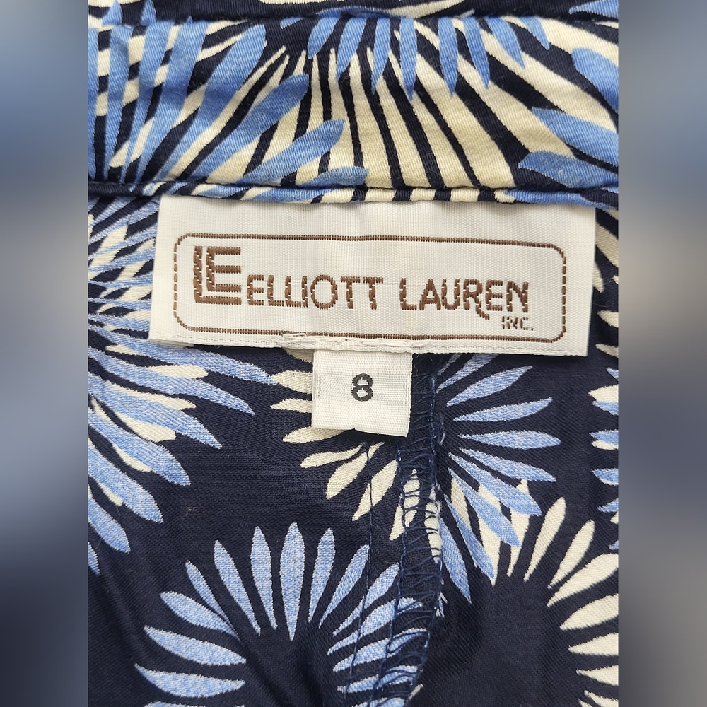 Elliott Lauren Navy Blue‎ White Floral Sleeveless Optional Tie Blouse Size 8 - Picture 7 of 8